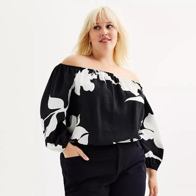 Plus Size Nine West Off-The-Shoulder 3/4-Sleeve Top, Womens Product Image