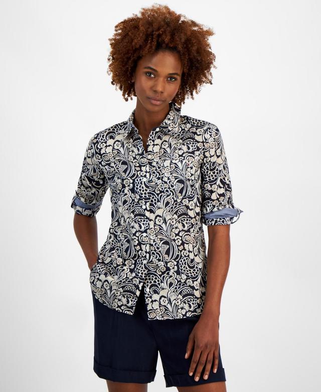 Women's Cotton Paisley Roll-Tab Shirt Product Image