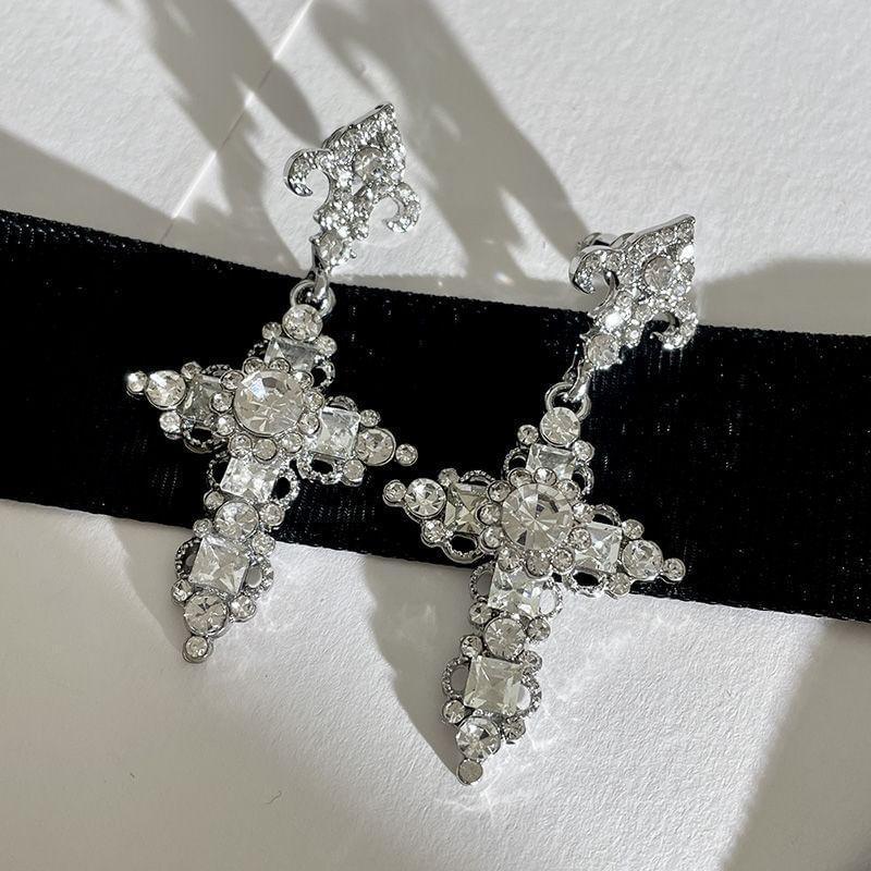 Cross Rhinestone Alloy Drop Earring Product Image