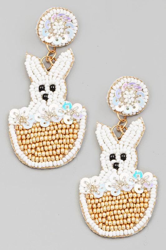 Easter Bunny in Basket Seed Bead Earrings Product Image