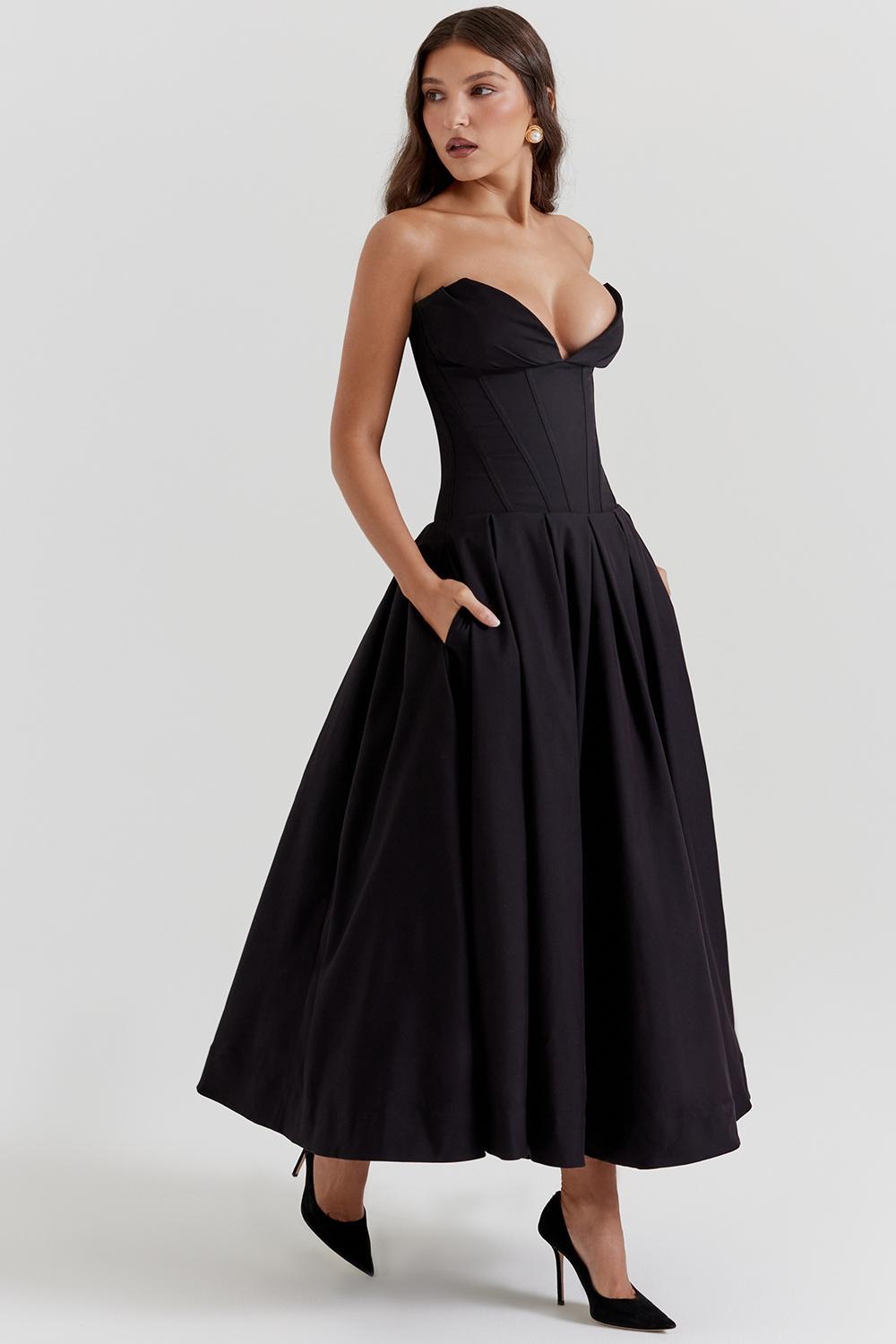 Lady Black Strapless Midi Dress Product Image