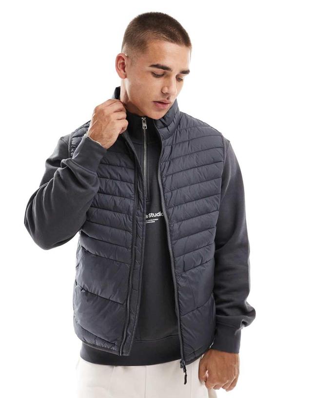 Jack & Jones packable padded vest in dark gray  Product Image