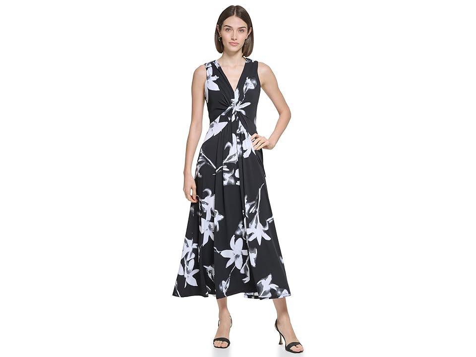 Calvin Klein Sleeveless Jersey Twist Front Aline Dress Multi) Women's Dress Product Image