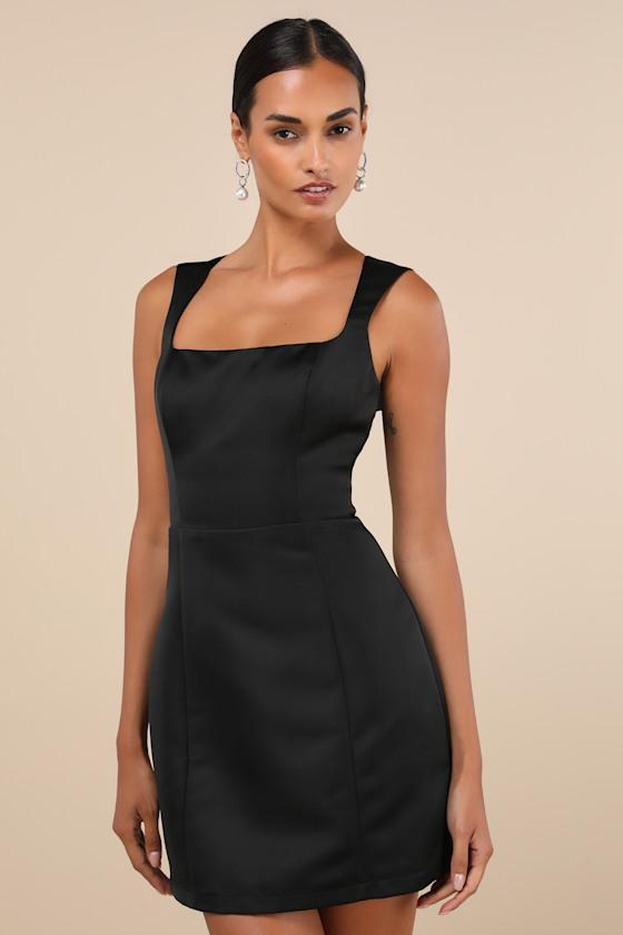 Illustrious Perfection Black Satin Backless Mini Dress Product Image