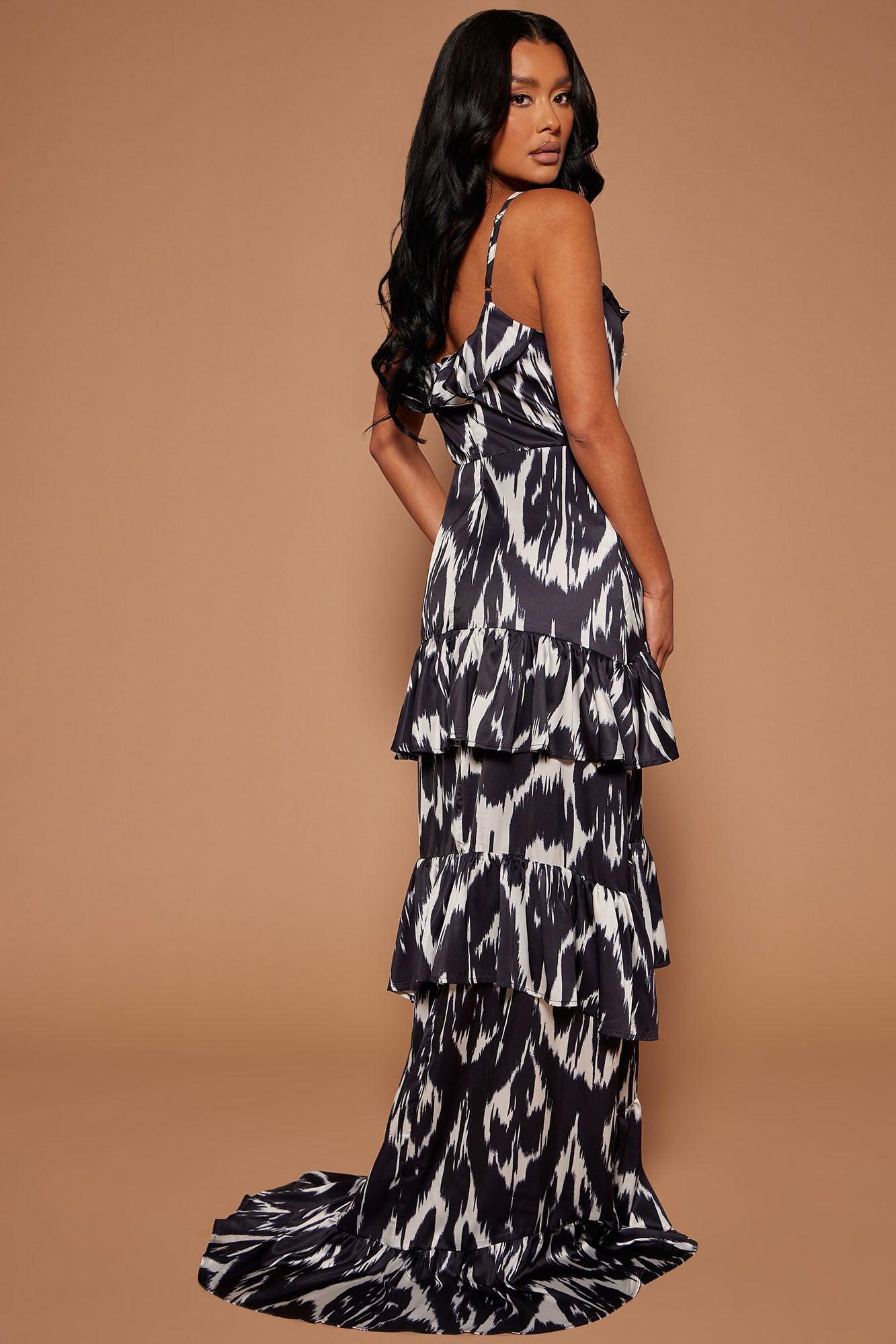 Adriana Ruffle Maxi Dress - Black/White Product Image