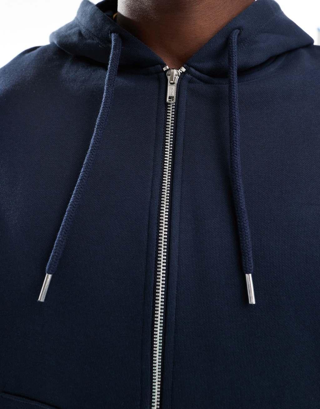 ASOS DESIGN essential boxy oversized zip up hoodie in navy Product Image