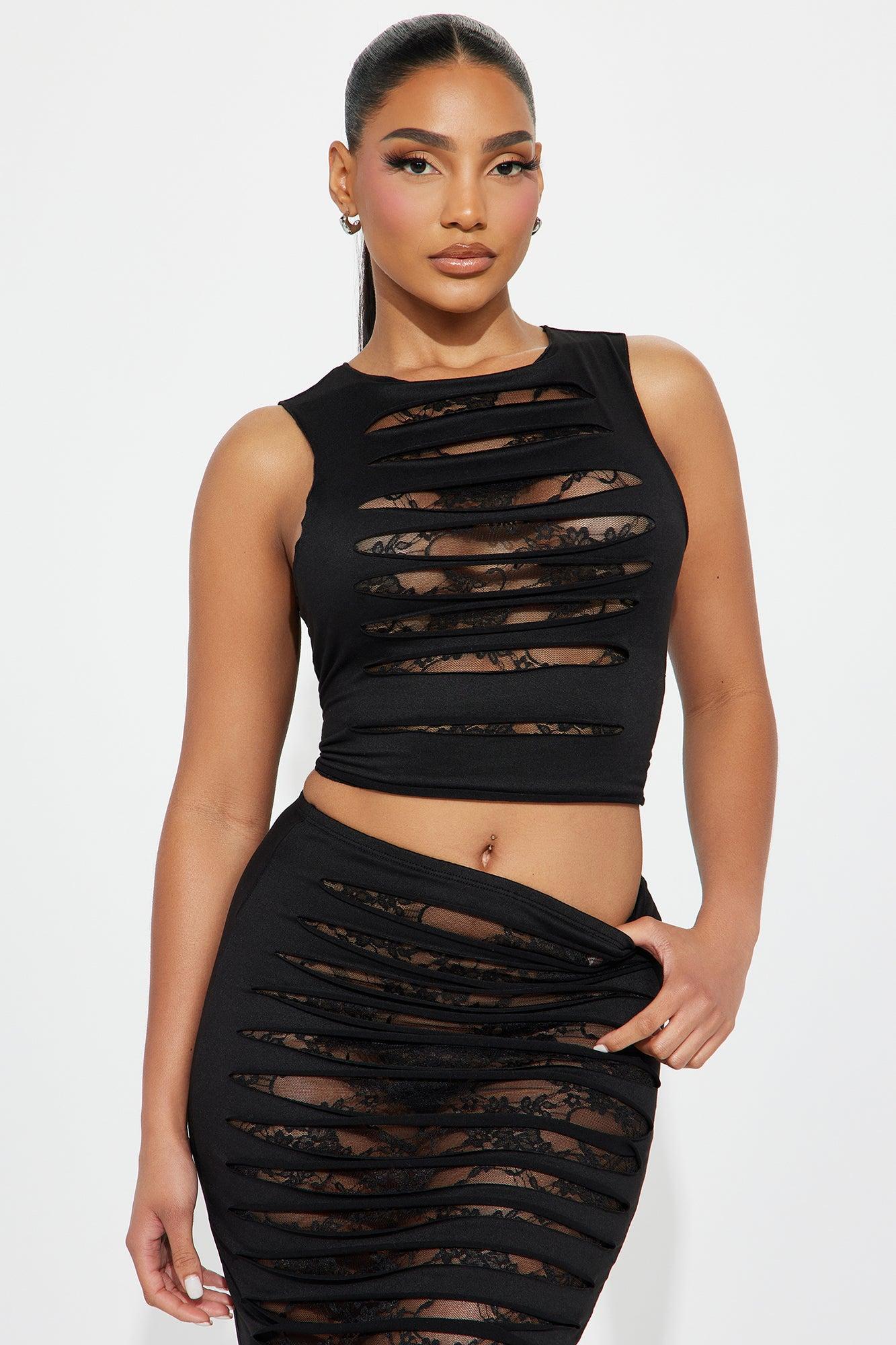 Midnight Moment Lace Skirt Set - Black Product Image