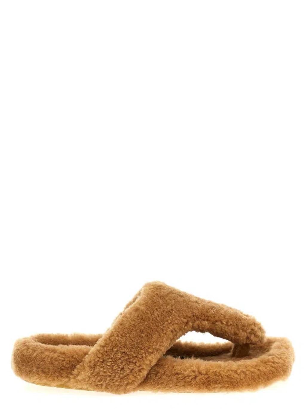 Women Shearling Sandals In Cream Product Image