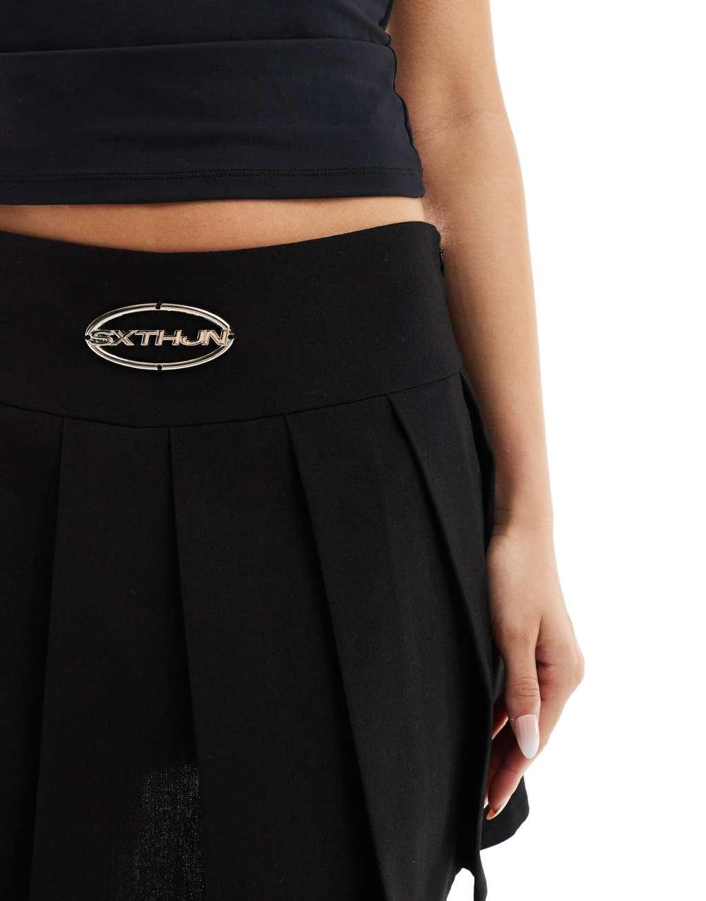 Sixth June pleated mini skirt in black Product Image