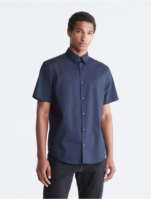 Calvin Klein Mens Stretch Cotton Slim Fit Short Sleeve Shirt - Blue - M Product Image