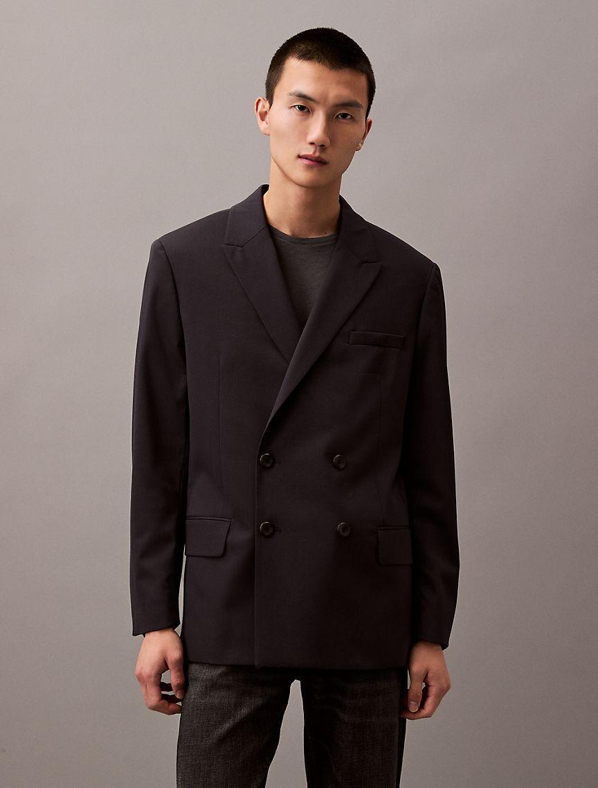 Double-Breasted Wool Gabardine Blend Blazer Product Image