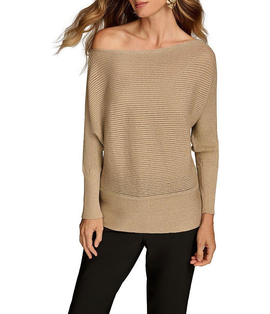 Donna Karan Asymmetrical Neck Long Sleeve Wide Hemline Top Product Image