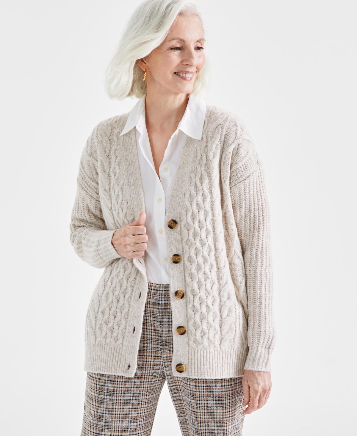 Style & Co Womens Cable-Knit Boyfriend Cardigan, Created for Macys Product Image