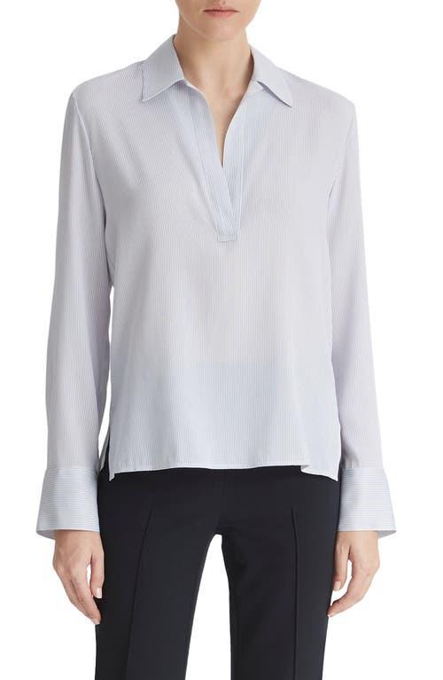 Vince Micro Stripe Stretch Silk Popover Shirt Product Image