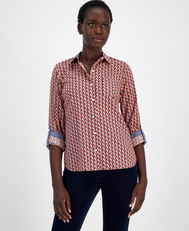 Tommy Hilfiger Womens Cotton Printed Utility Shirt Product Image