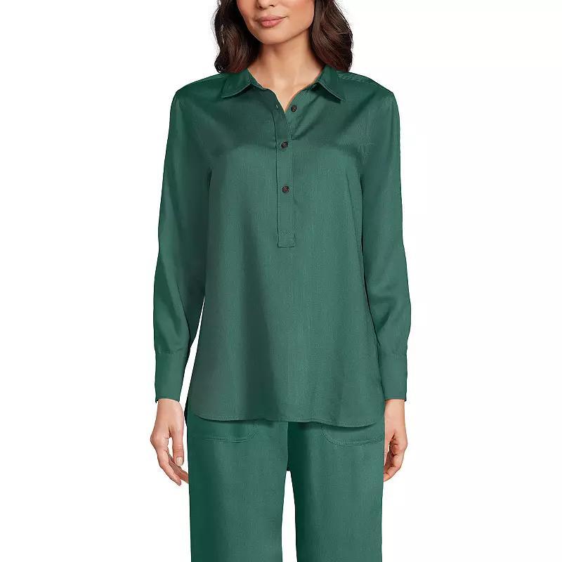 Womens Lands End Button Front Popover Shirt Washed Green Product Image