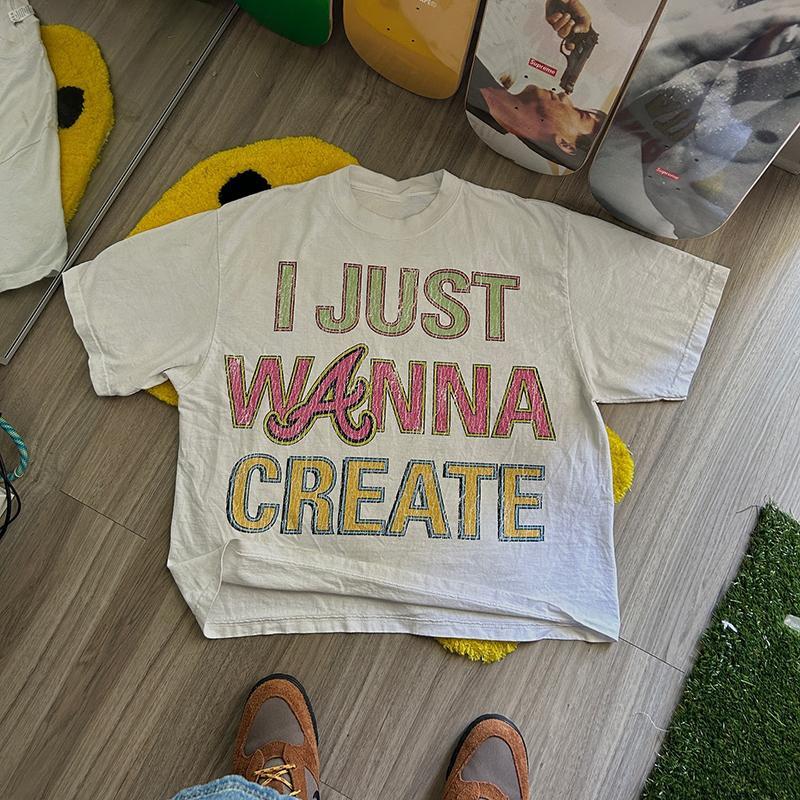 Vintage I Just Wanna Create Graphic Cotton T-Shirt Product Image