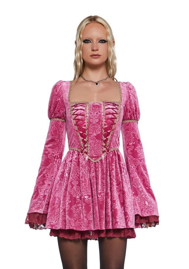 Ren Faire Regency Core Royal Core Velour Corset Dress Sugar Thrillz - Pink Product Image