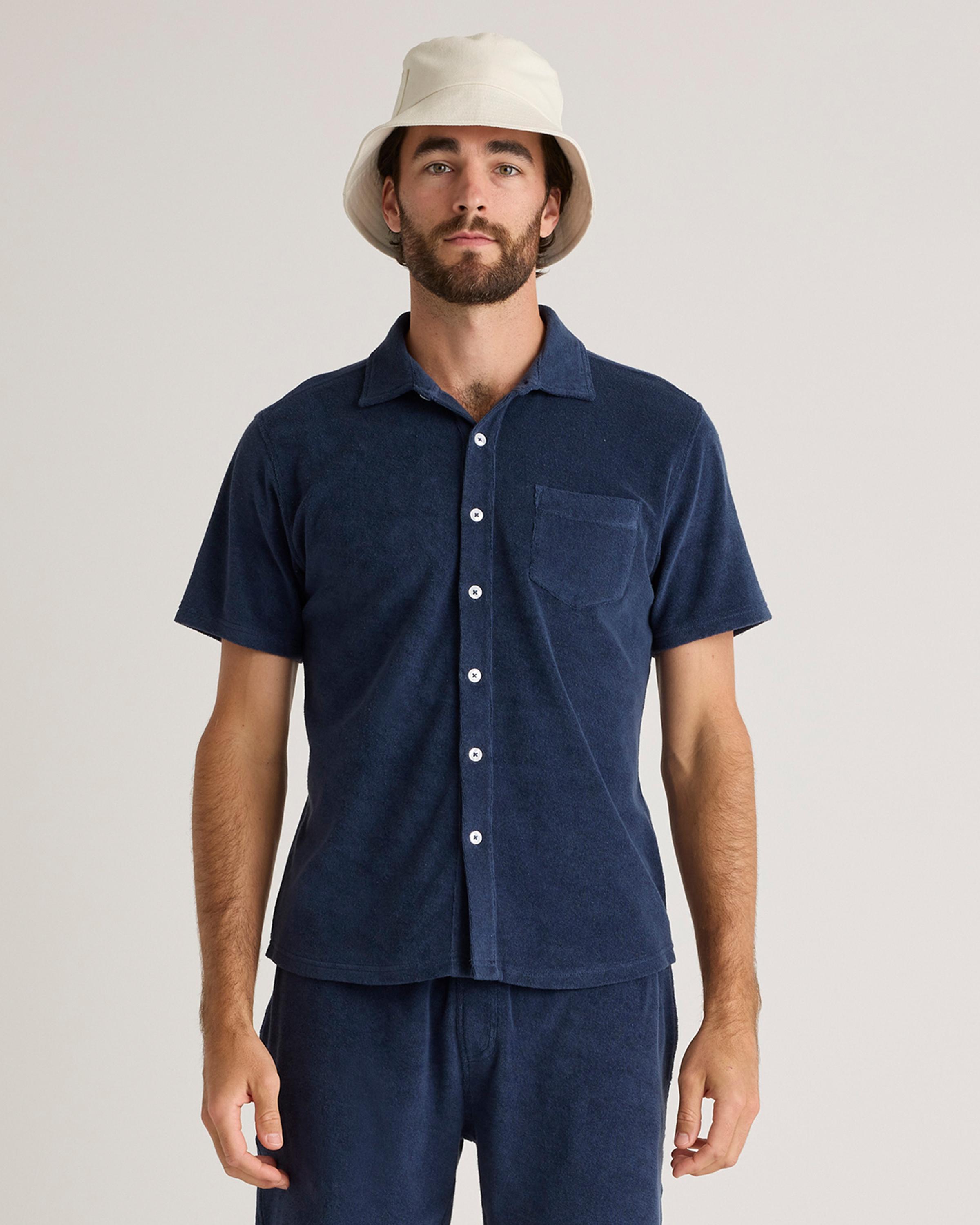 100% Organic Cotton Terry Towel Button Down Polo Product Image