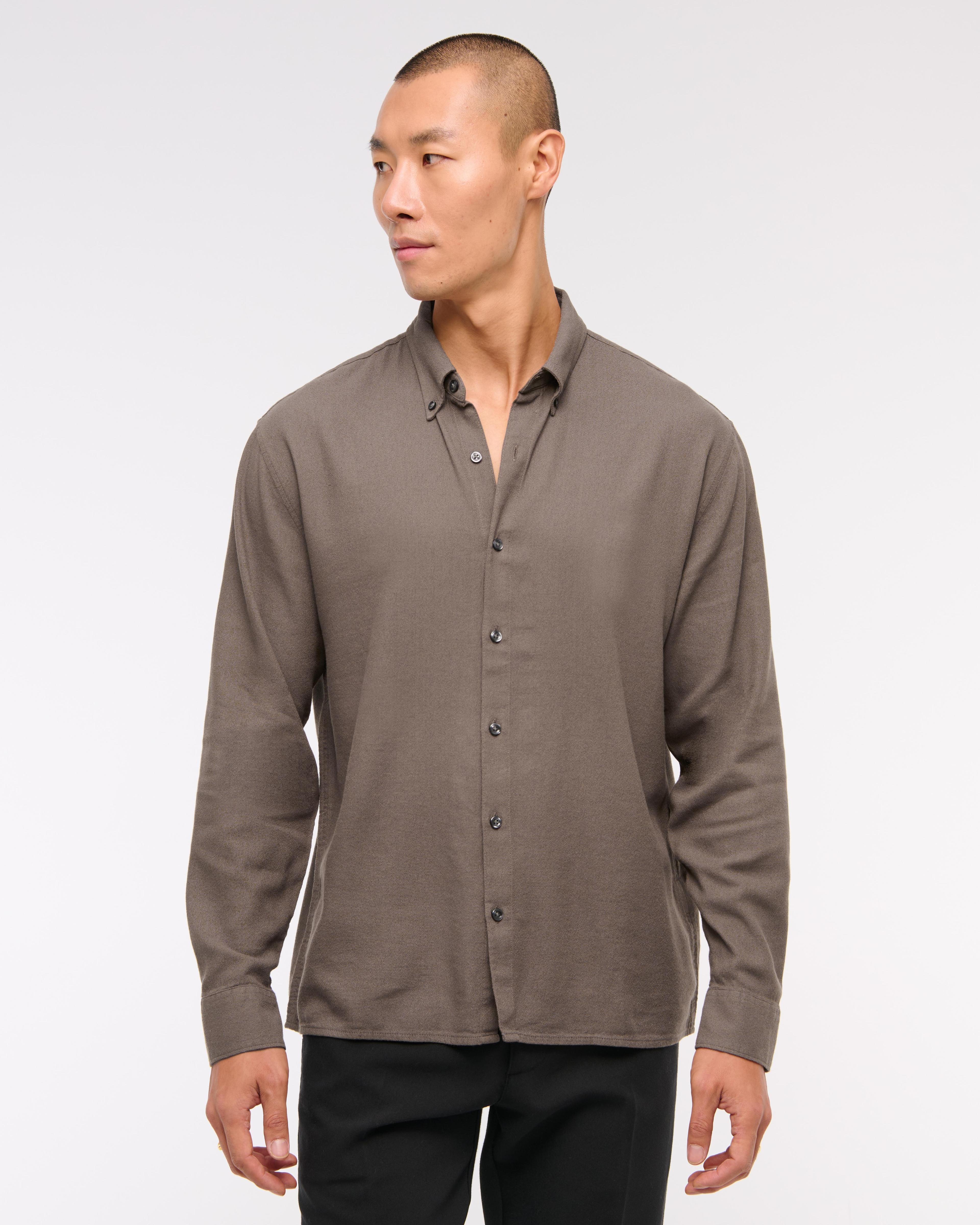 Long-Sleeve Crepe Button-Up Shirt Product Image