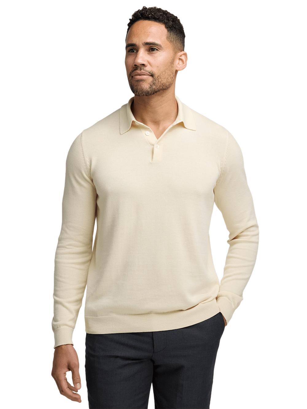 Supima Cotton Three Button Polo - Ivory Product Image