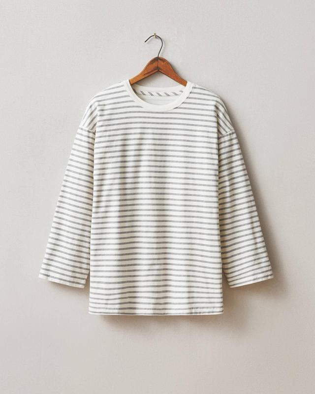 Relaxed Cotton Long Sleeve Striped - Flint Stone Stripe Product Image