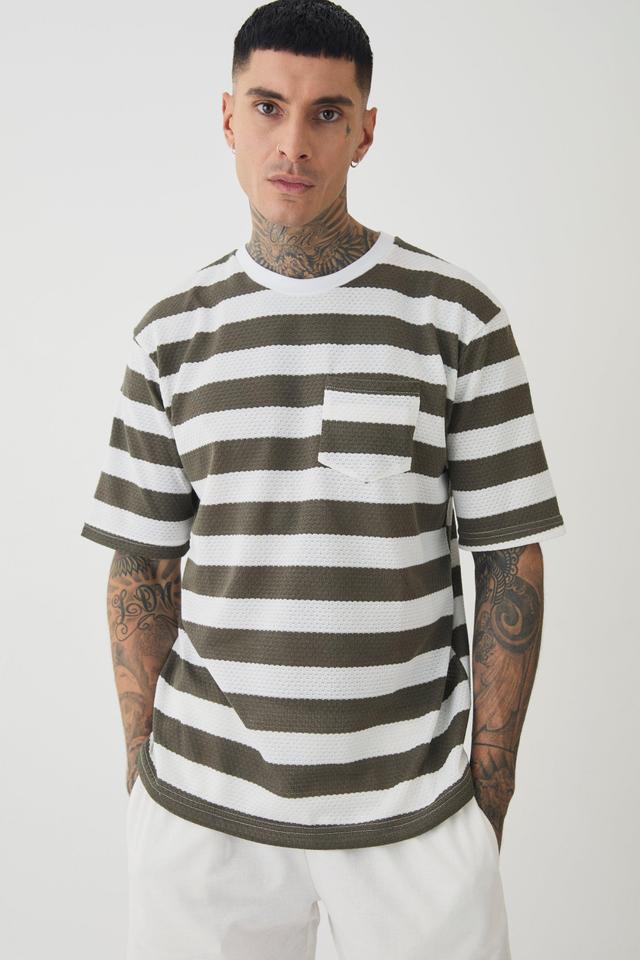 Tall Oversized Textured Stripe T-shirt | boohooMAN USA Product Image