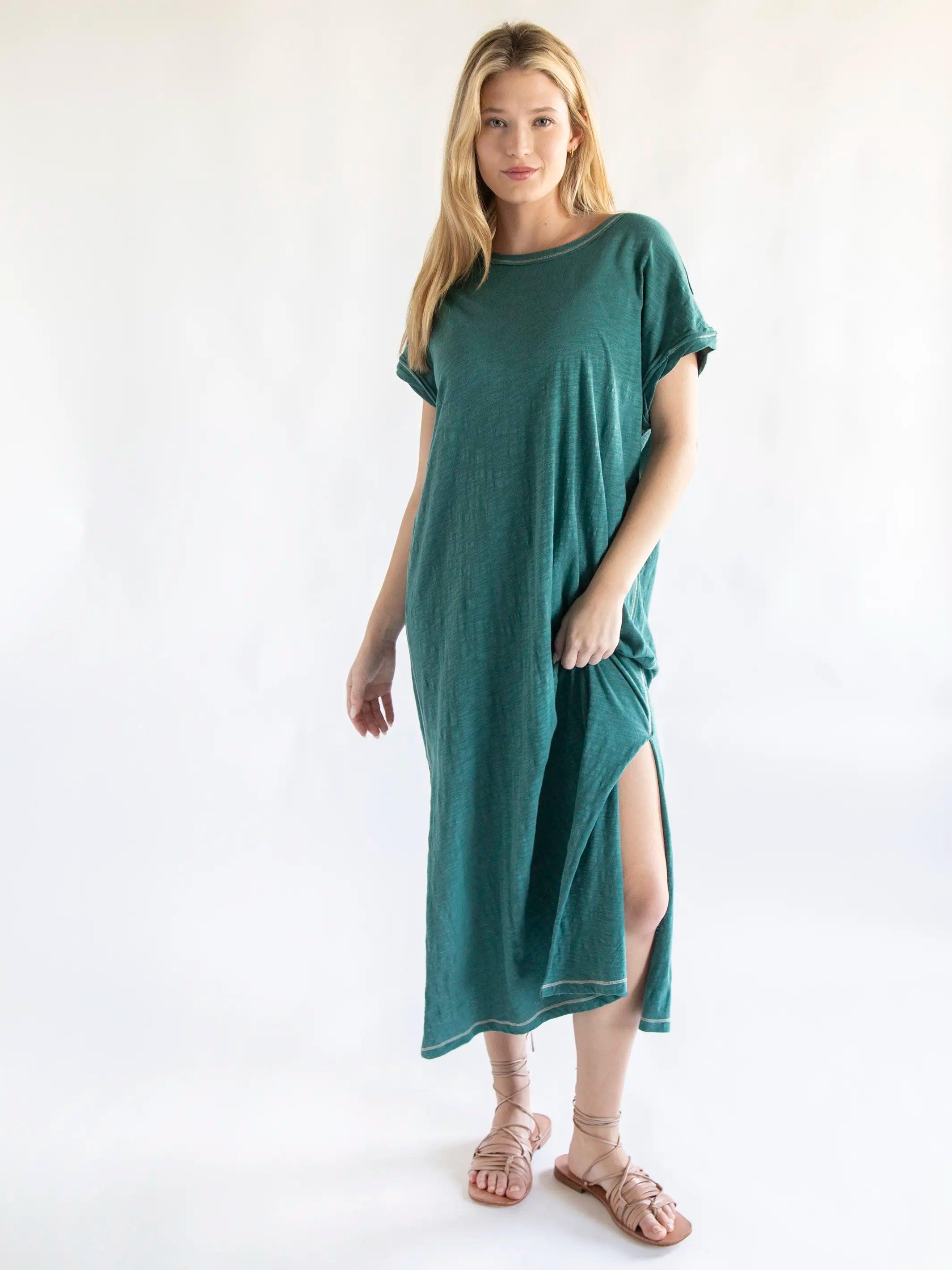 Frankie Knit Cotton Tee Midi Dress - Sea Green Product Image