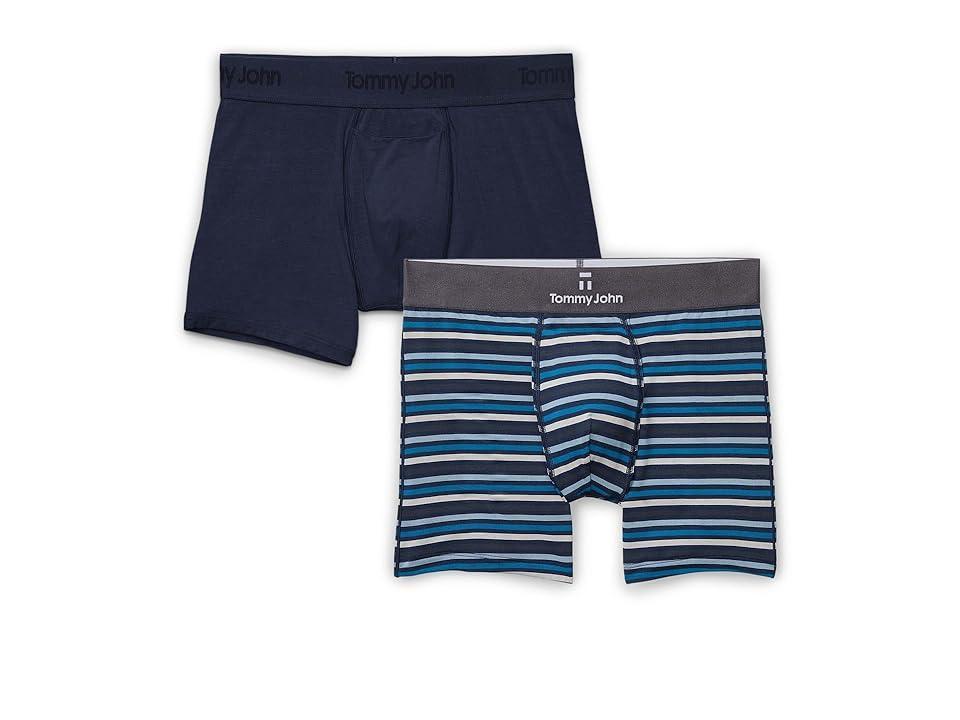 Tommy John Second Skin 4 Boxer Brief 2-Pack Dress Blues) Men's Underwear Product Image