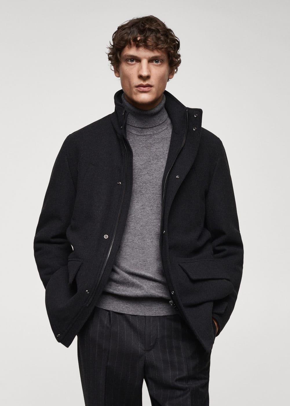 MANGO MAN - Short wool coat with pockets dark heather greyMen Product Image