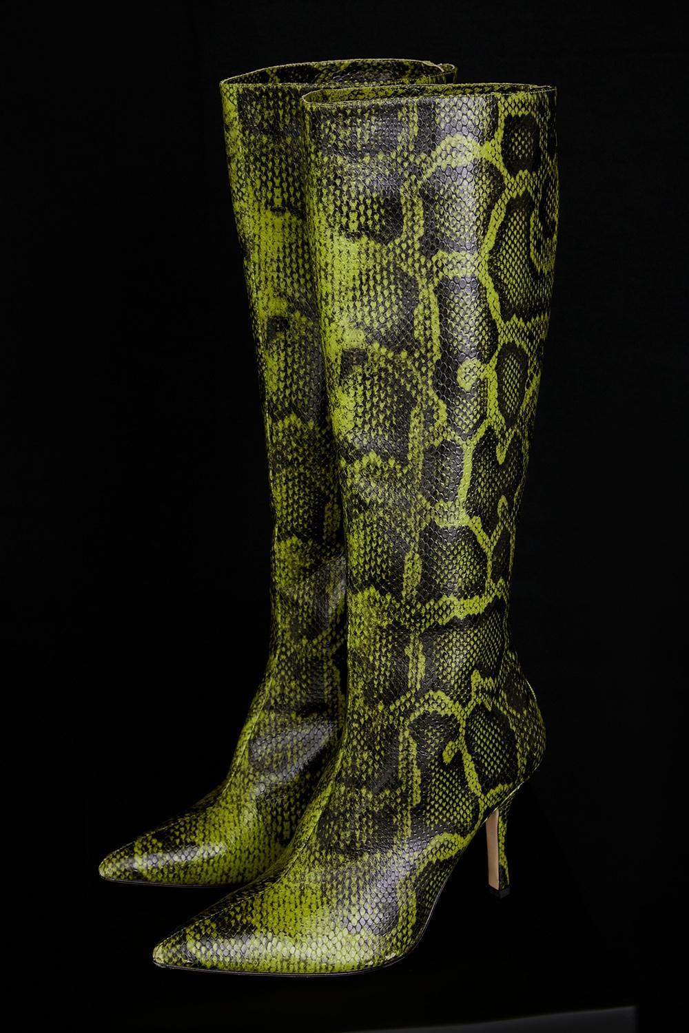 Royale Green Print Knee High Boots Product Image