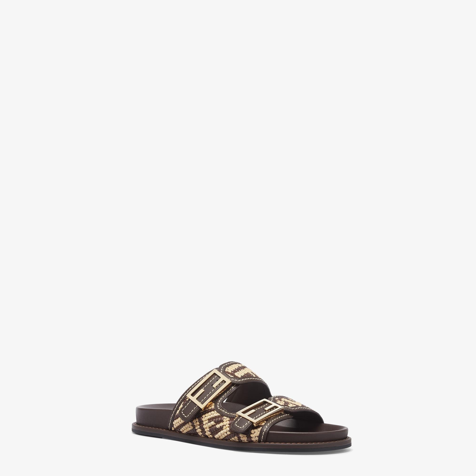 Fendi FeelBrown and beige cotton fiber slides Product Image