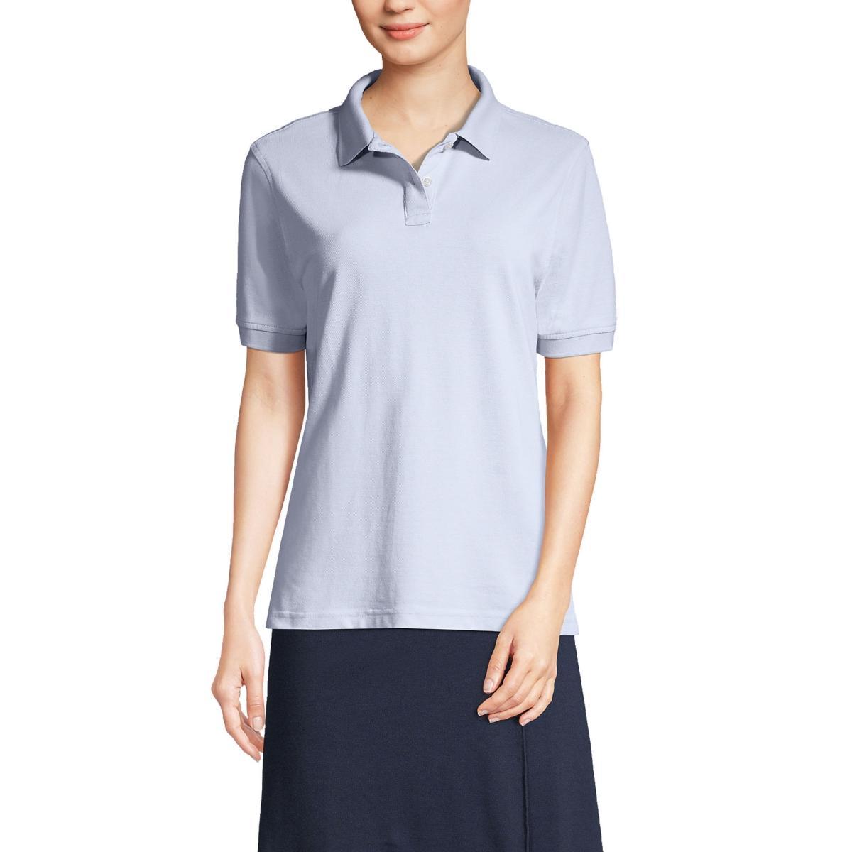 Womens Lands End School Uniform Short Sleeve Mesh Polo Shirt Blue Product Image