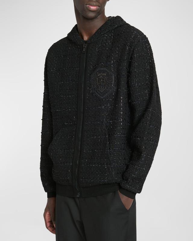 Mens Tweed Zip Hoodie with Embroidered Badge Product Image