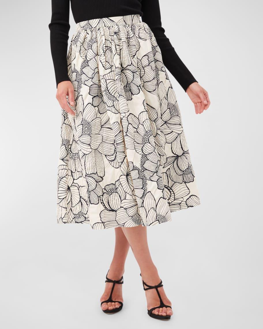 Aurelia Ruched Floral-Print Midi Skirt Product Image