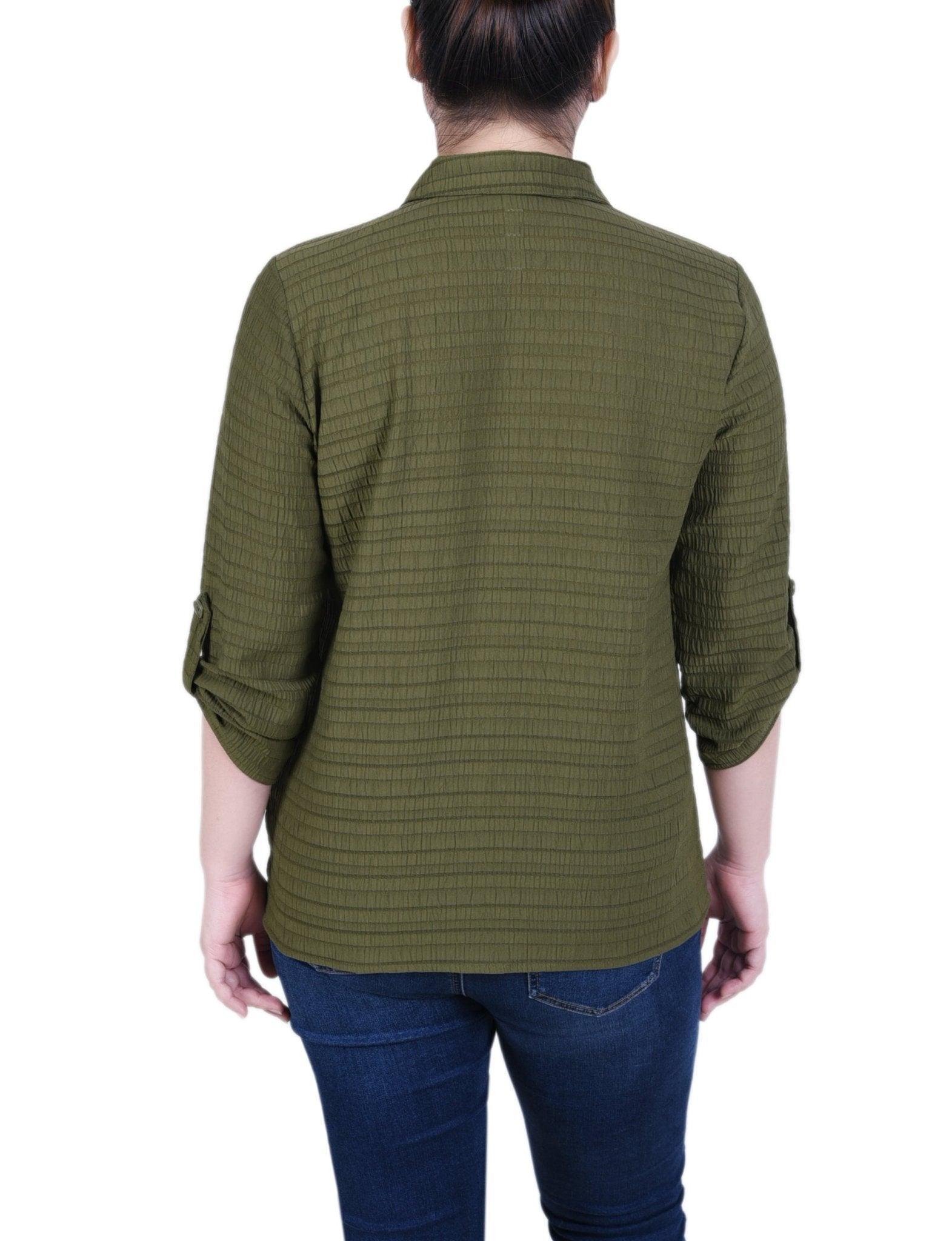 3/4 Sleeve Woven Jacquard Blouse - Petite Product Image