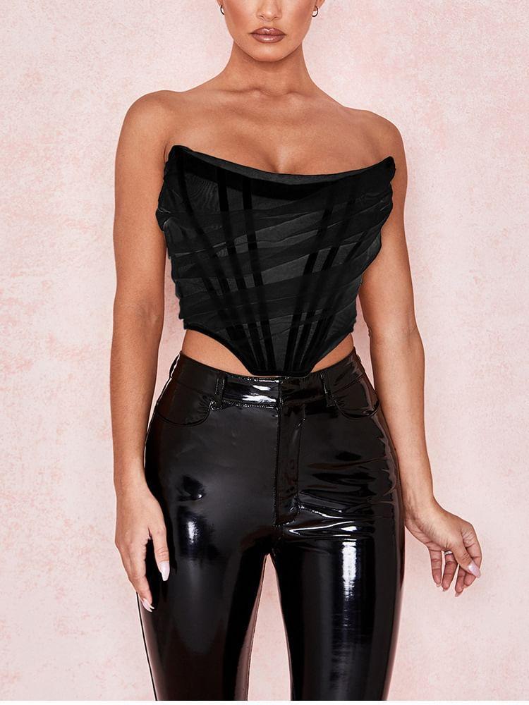 Strapless Mesh Crop Corset Top Product Image