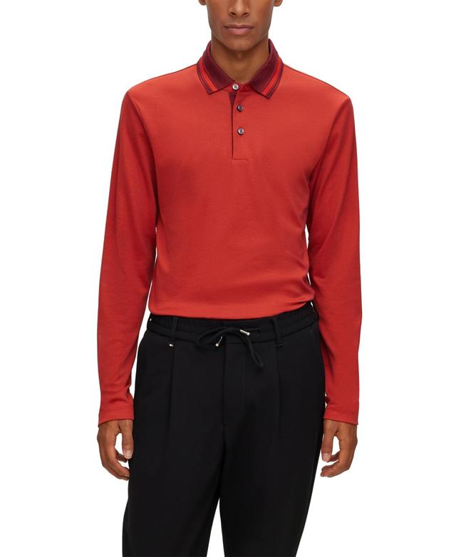 Boss by Hugo Boss Mens Woven Pattern Slim-Fit Long-Sleeved Polo Shirt Product Image