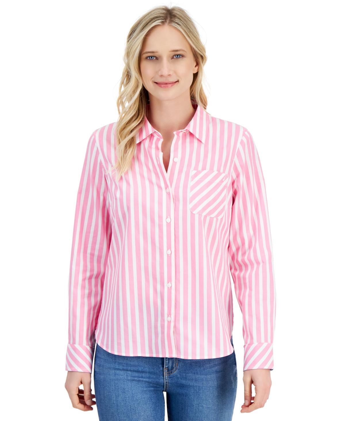 Nautica Jeans Womens Striped Seaport Roll-Tab-Sleeves Button-Down Shirt - Lt Product Image