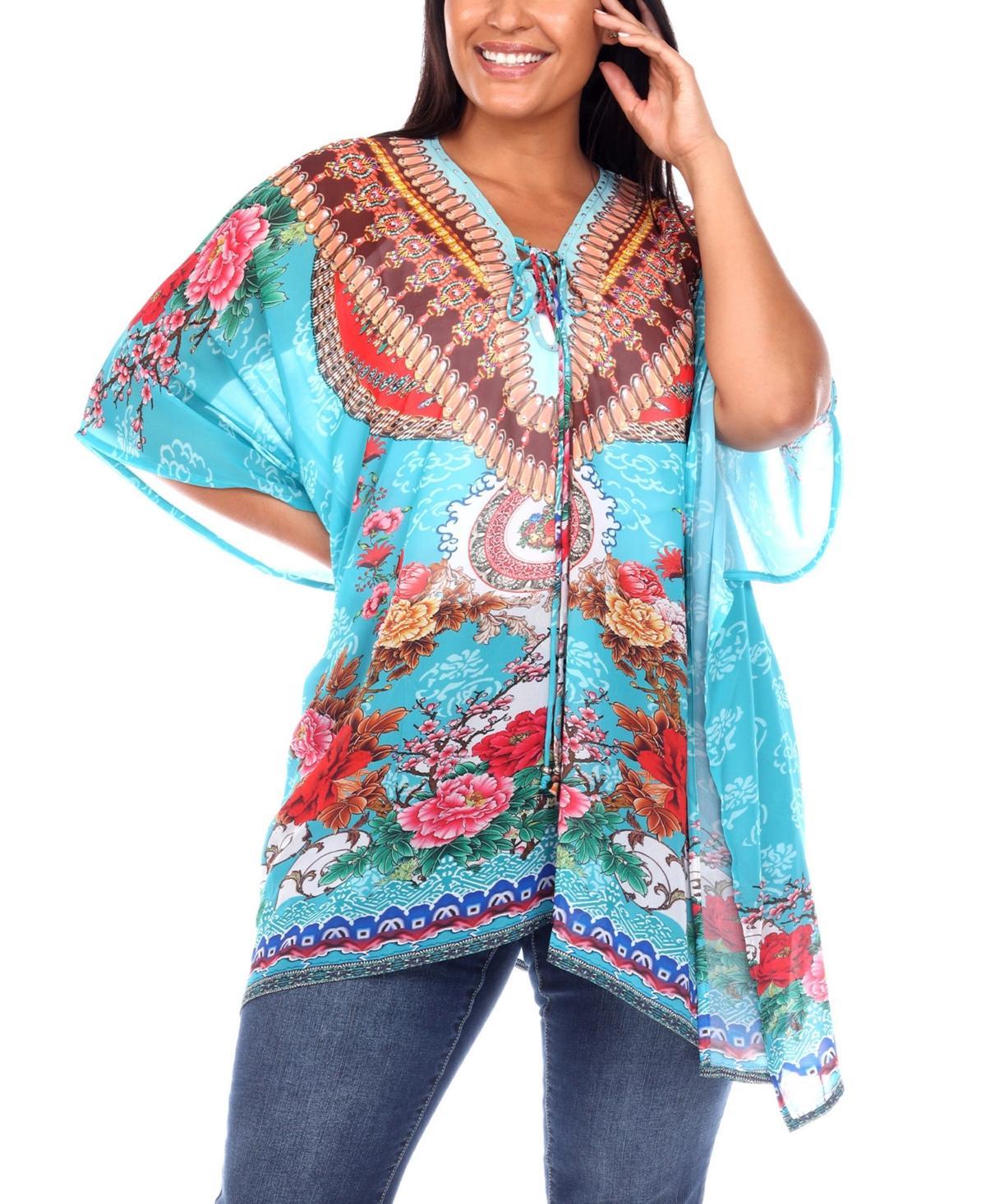 Plus Size Short Caftan with Tie-Up Neckline Product Image