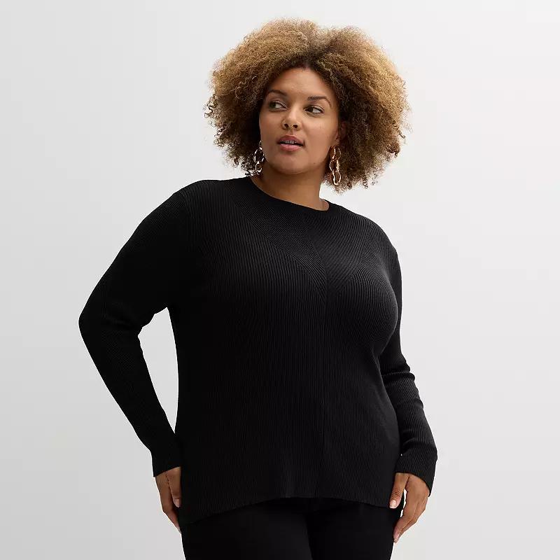 Plus Size Nine West Crew Neck Rib Pullover, Womens product image