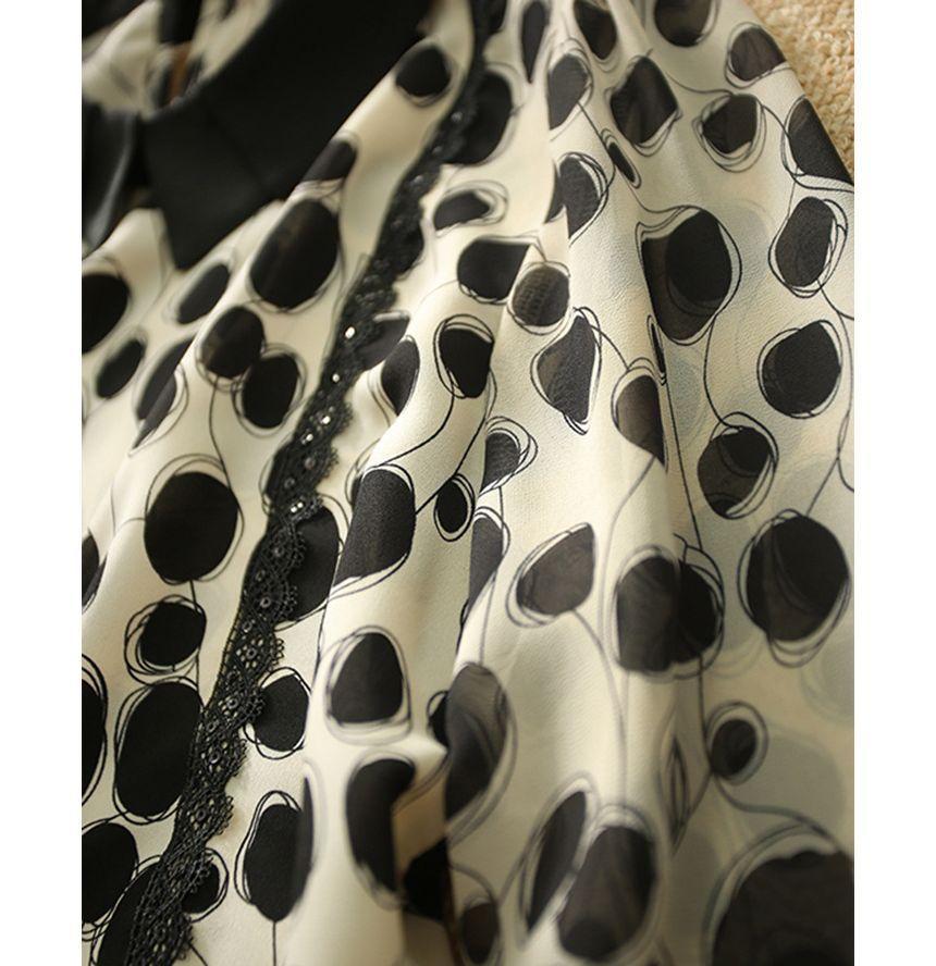 Long-Sleeve Dotted Collared Blouse Product Image