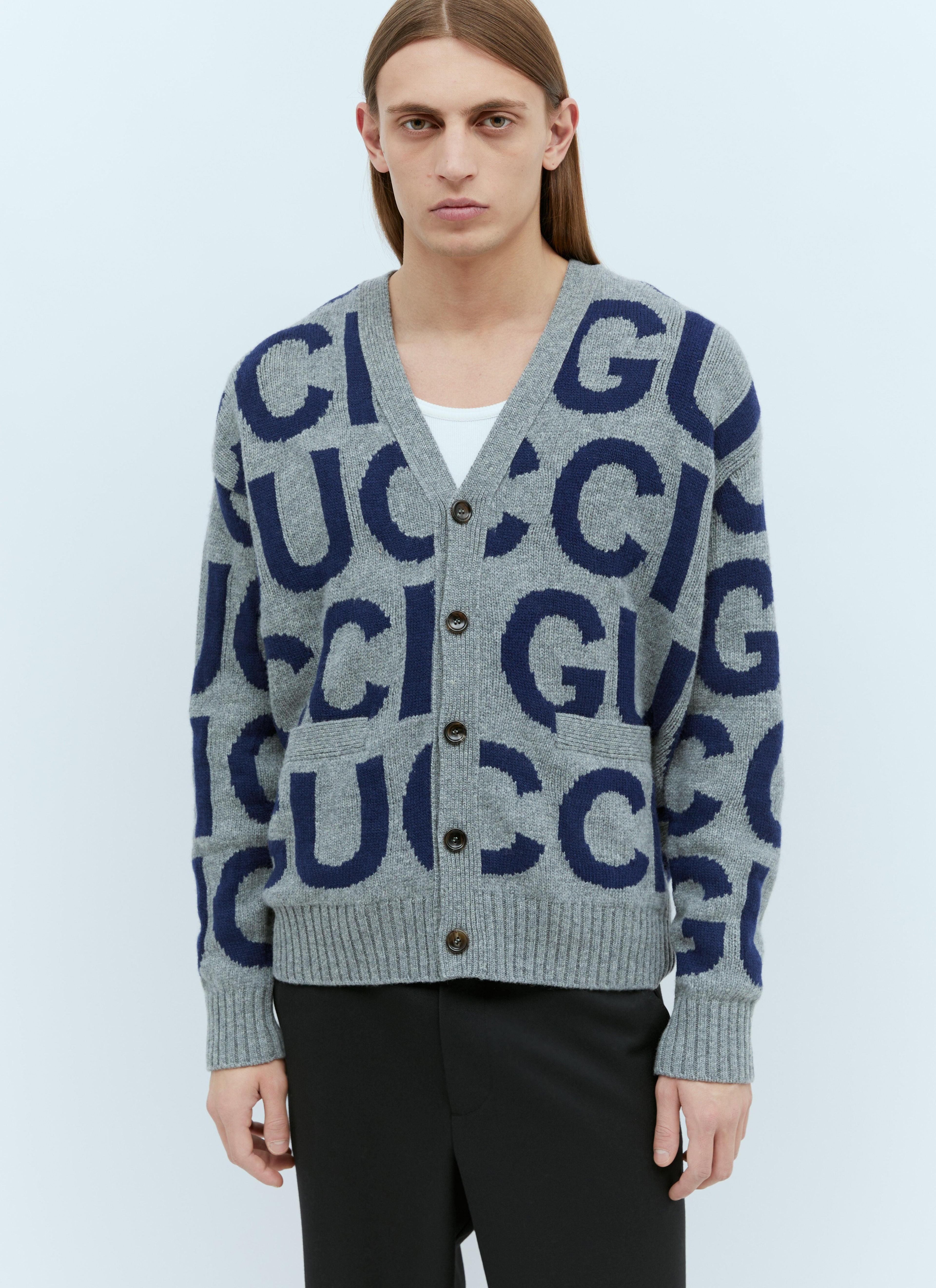 GUCCI Logo Intarsia Wool Cardigan In Gray Product Image