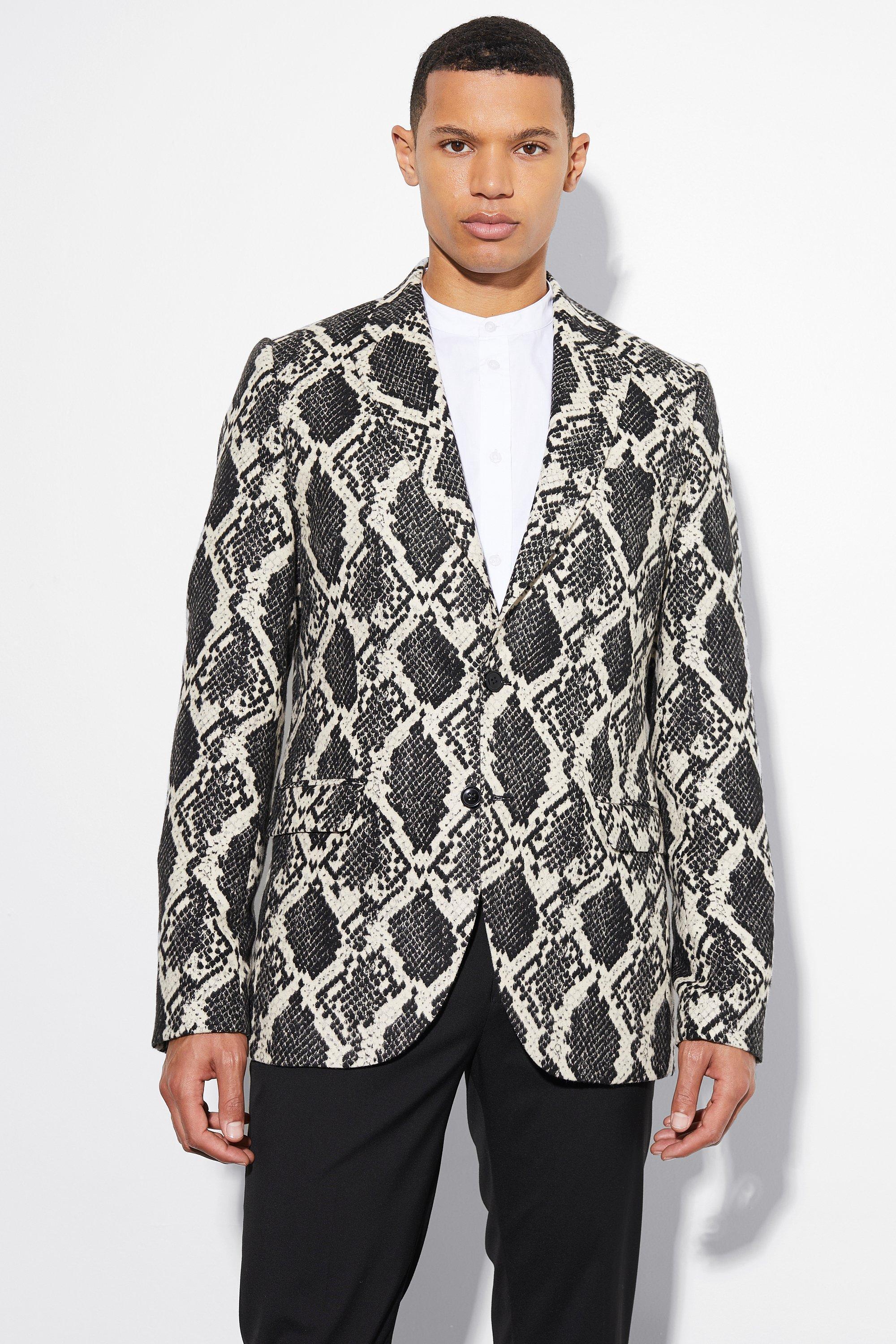 Tall Slim Snake Jacquard Blazer | boohooMAN USA Product Image