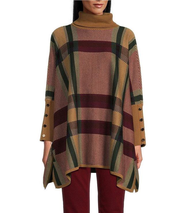 Jones New York Jacquard Plaid Long Sleeve Turtleneck Poncho Product Image