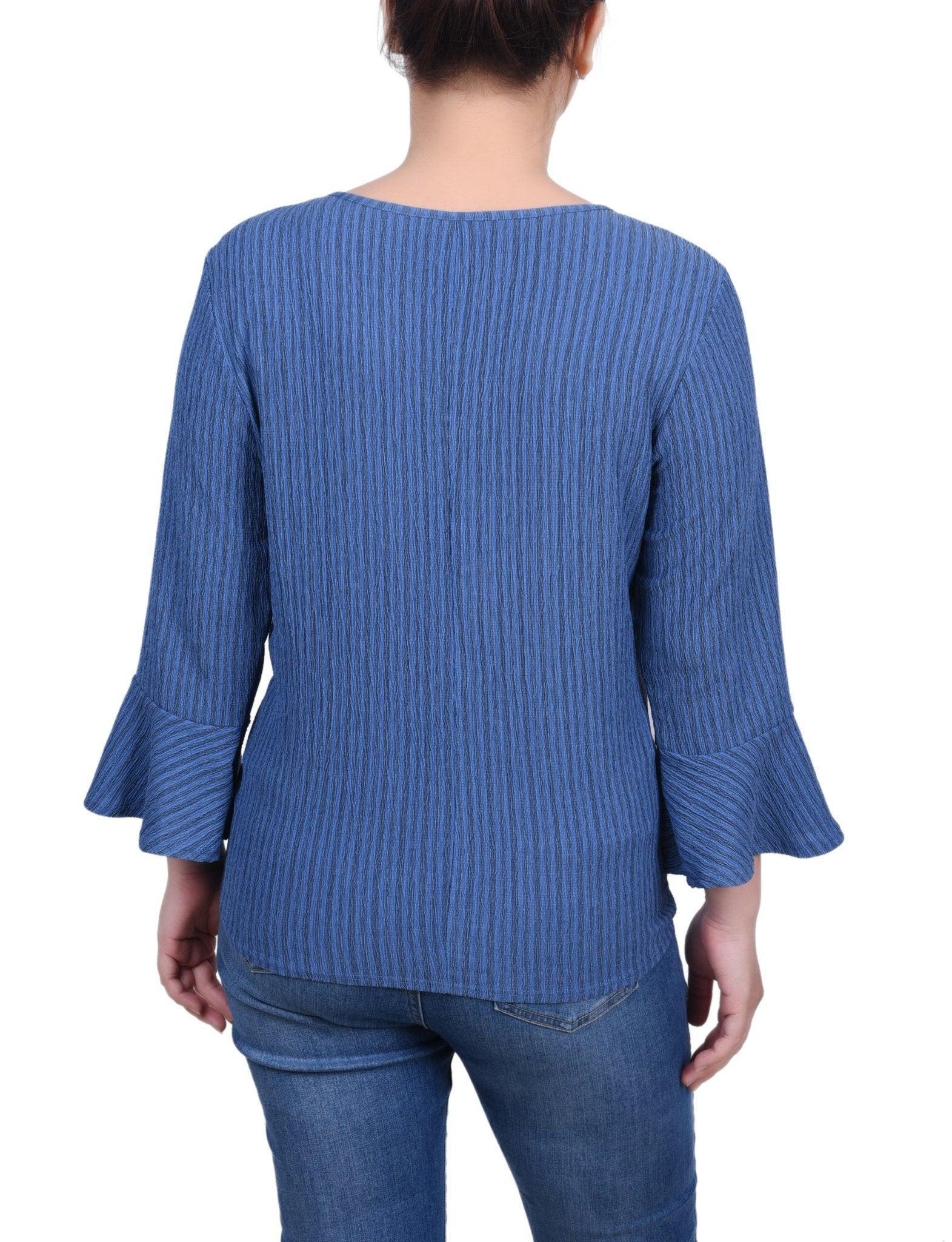 3/4 Length Bell Sleeve Textured Knit Top - Petite Product Image