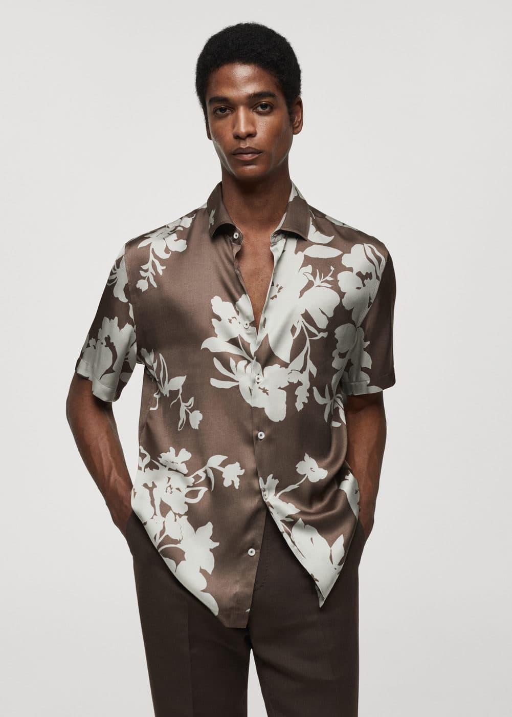 MANGO MAN - Flowy floral print shirt medium brownMen Product Image