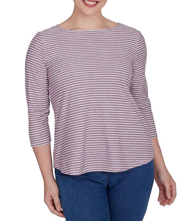 Ruby Rd. Stripe Print Knit Crew Neck 3/4 Sleeve Top Product Image