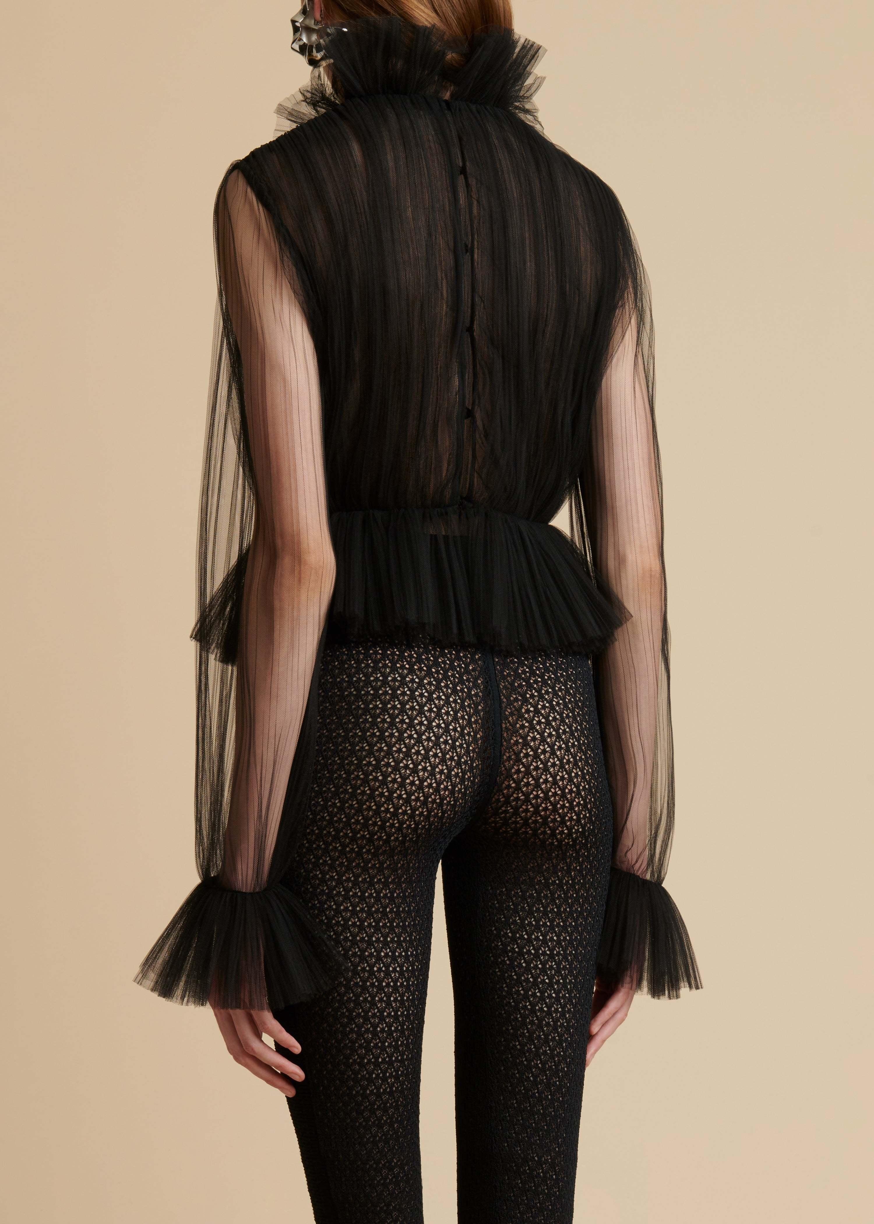 KHAITE Ula Ruffled Plissé-tulle Blouse In Black Product Image