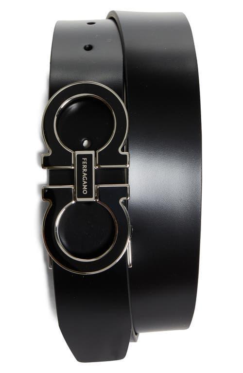 FERRAGAMO Double Gancio Leather Belt In Nero Product Image